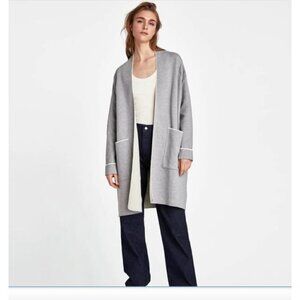 Zara Knit Gray Open Front Cardigan/Sweater Coat  Size Medium